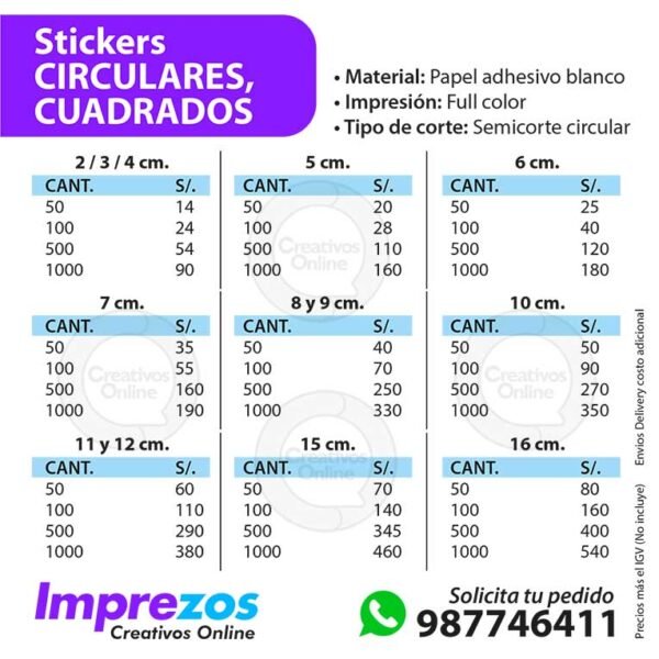 Precios stickers Perú